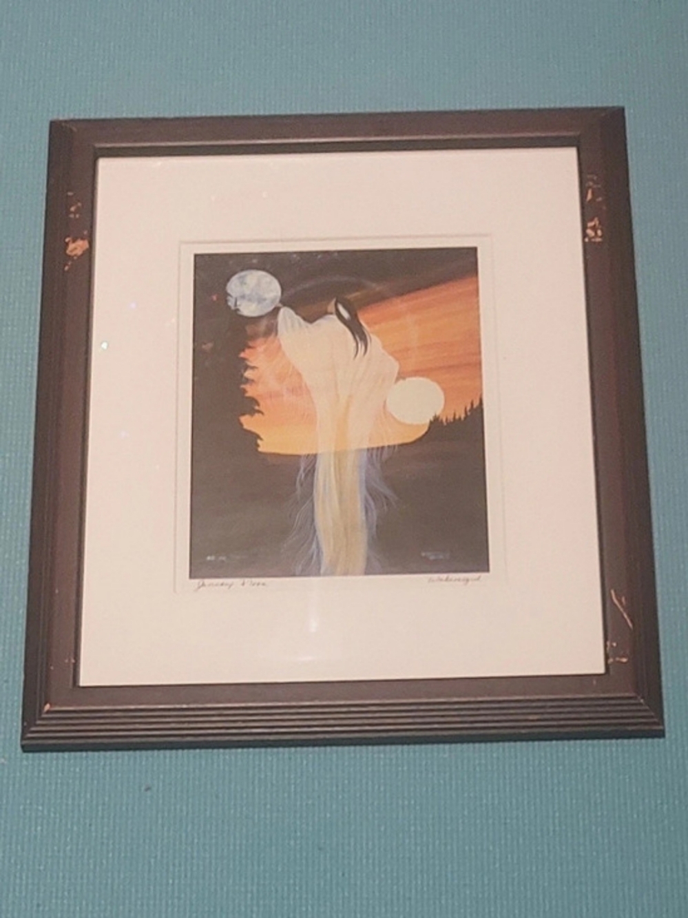 Wabimeguil January Moon Framed Art Print in Black & Orange Indigenous Art